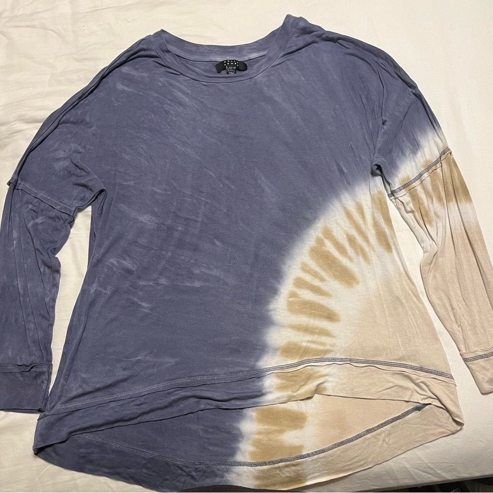 Tie dye long sleeve a line oversized top blue cream white Kelly Renee Large